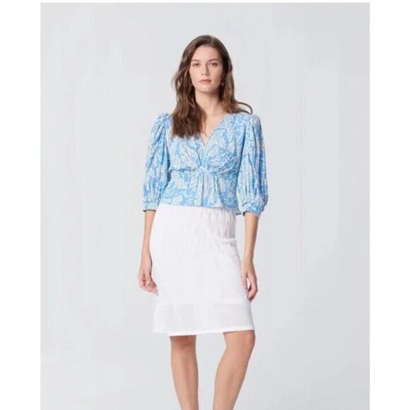 DIANE VON FURSTENBERG Oxford Top In Gorgonian Sky Blue-Size 14-100% Cotton NWT - Picture 5 of 8